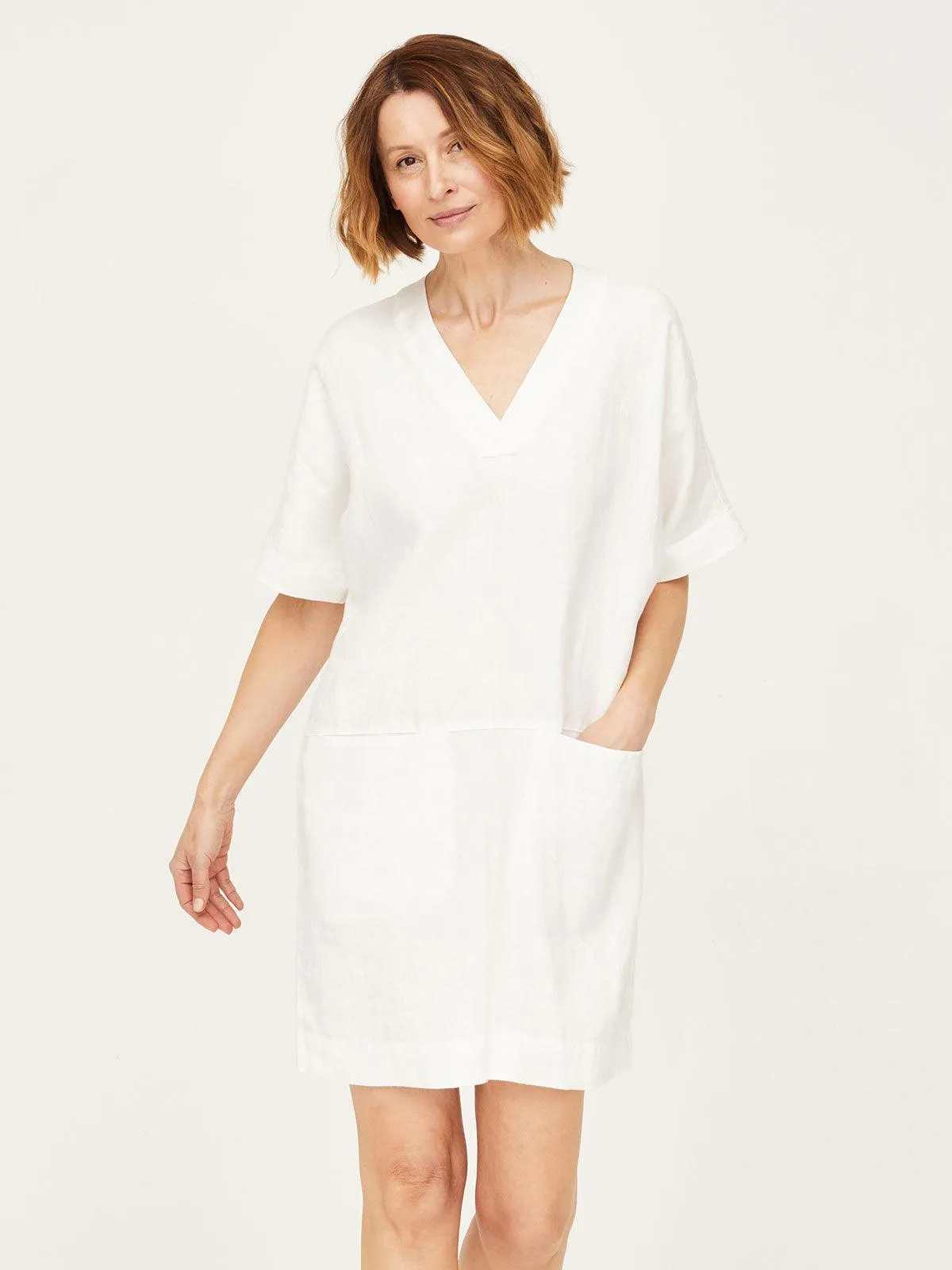 100% Hemp Easy Tunic Dress - Thought White