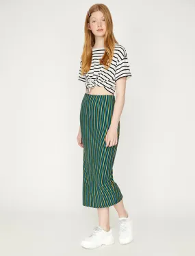 11870 Green Striped Midi Skirt