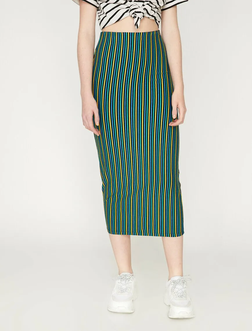 11870 Green Striped Midi Skirt