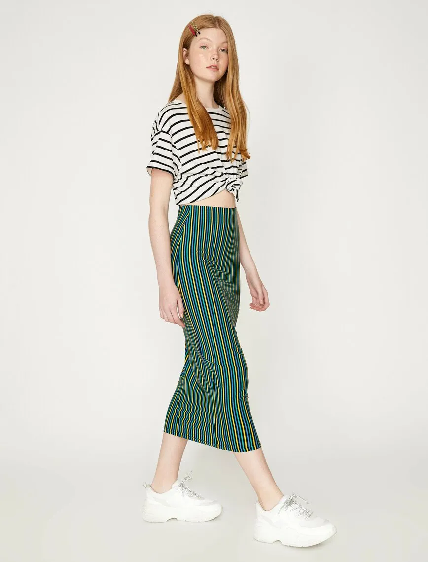 11870 Green Striped Midi Skirt