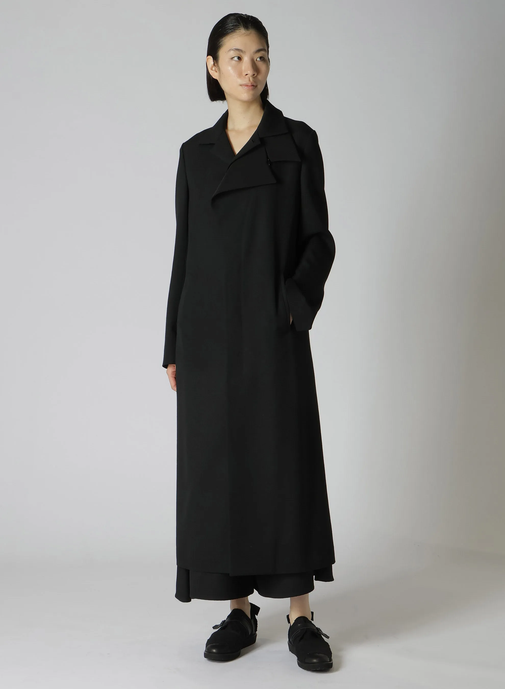 2/60 WOOL GABARDINE R DOUBLE LAYERED LONG COAT