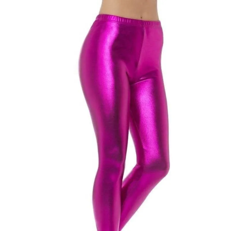 80s Metallic Disco Leggings Adult Pink