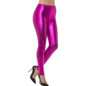 80s Metallic Disco Leggings - Pink