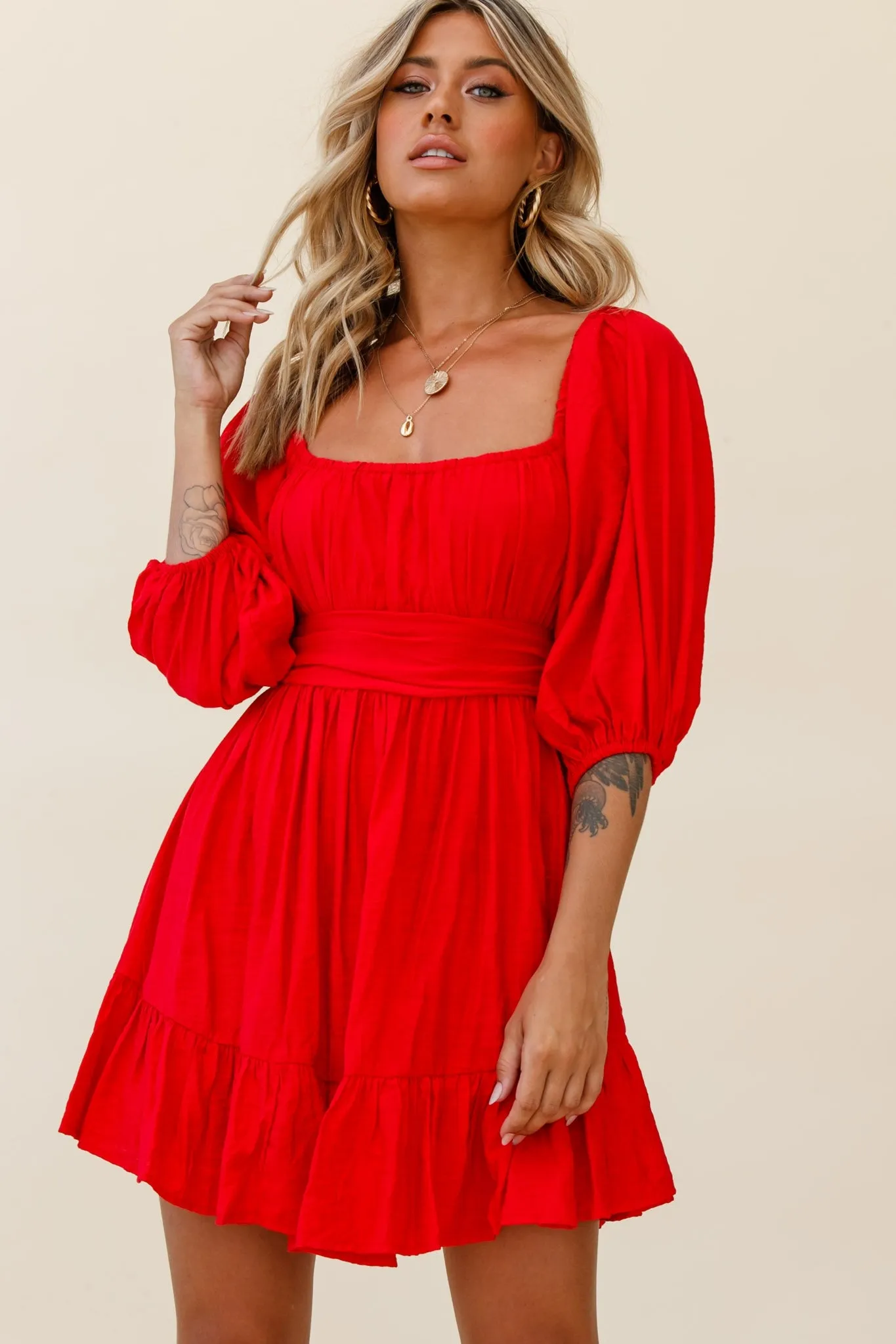 Abby Off-Shoulder Tie-Up Back Dress Red