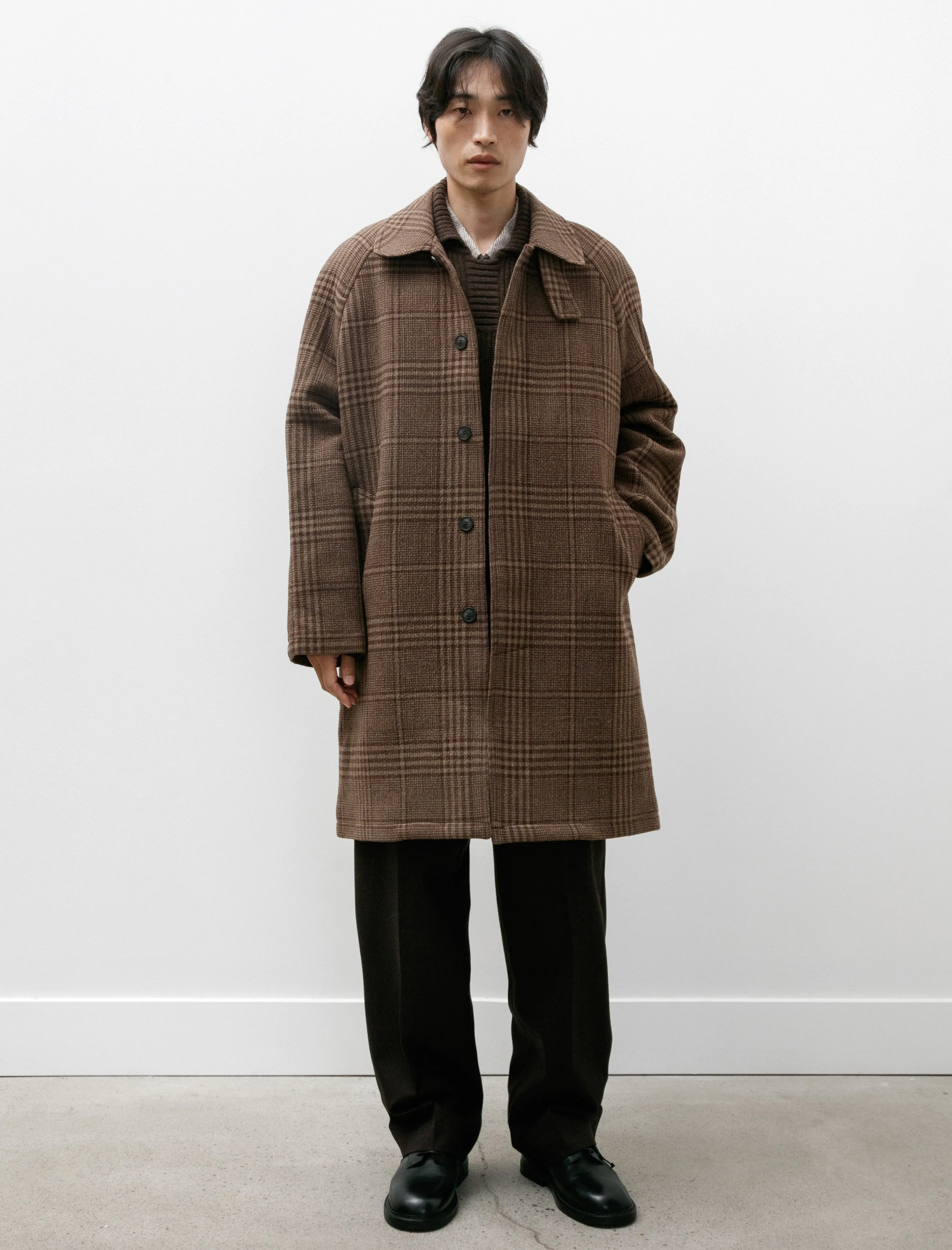 Accession Coat Brown Check Recycled Wool