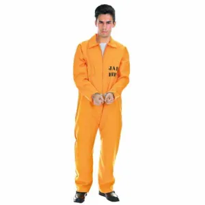 Adult County Jail Inmate Costume Orange Prisoner Jumpsuit