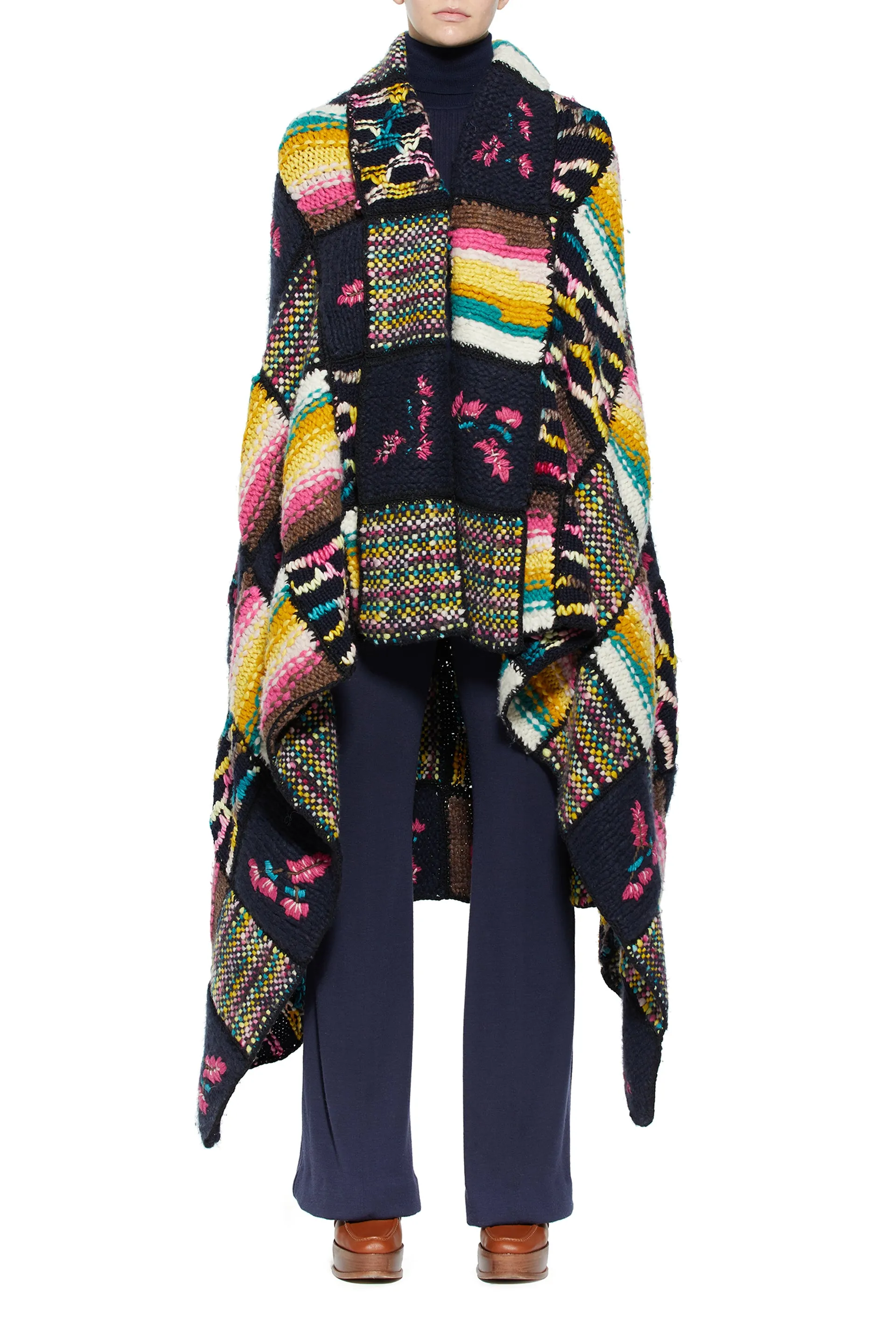 Alec Patchwork Knit Blanket in Dark Navy Multi Welfat Cashmere