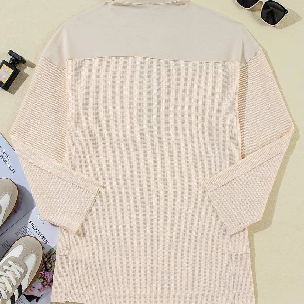 At the Cabin Waffle Knit Henley Cream