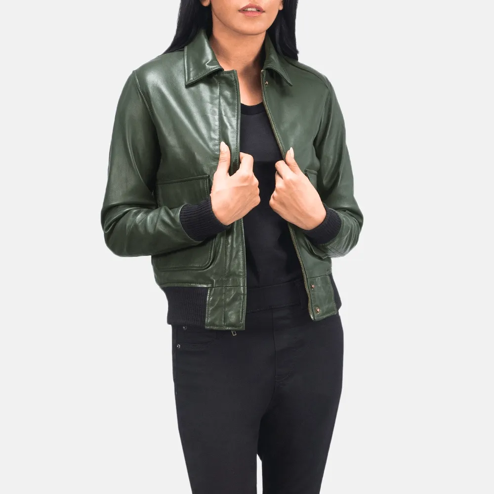 Ava Ma-1 Green Leather Bomber Jacket