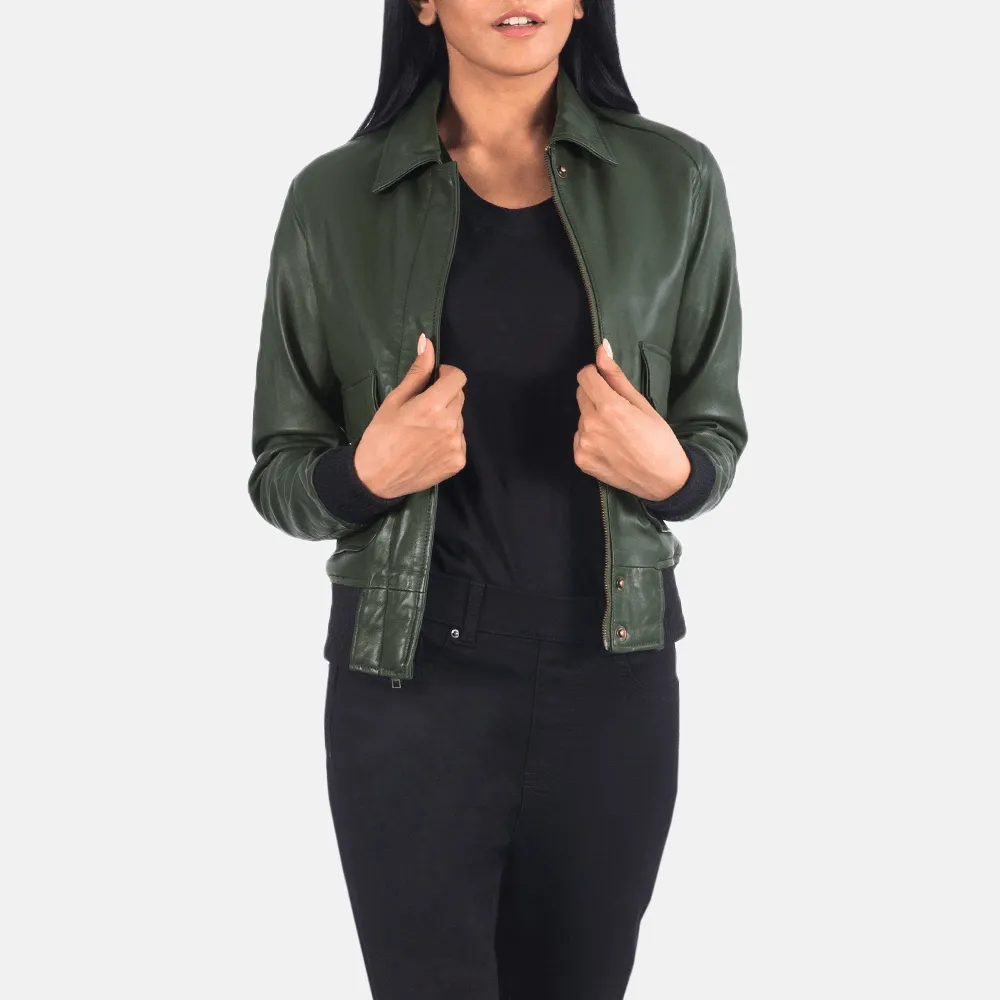 Ava Ma-1 Green Leather Bomber Jacket