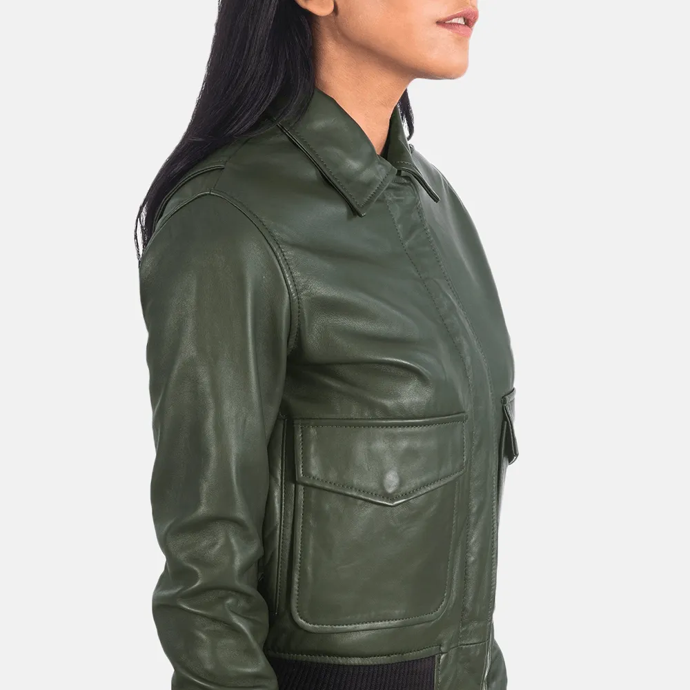 Ava Ma-1 Green Leather Bomber Jacket