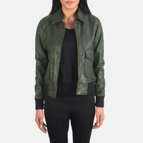 Ava Ma-1 Green Leather Bomber Jacket