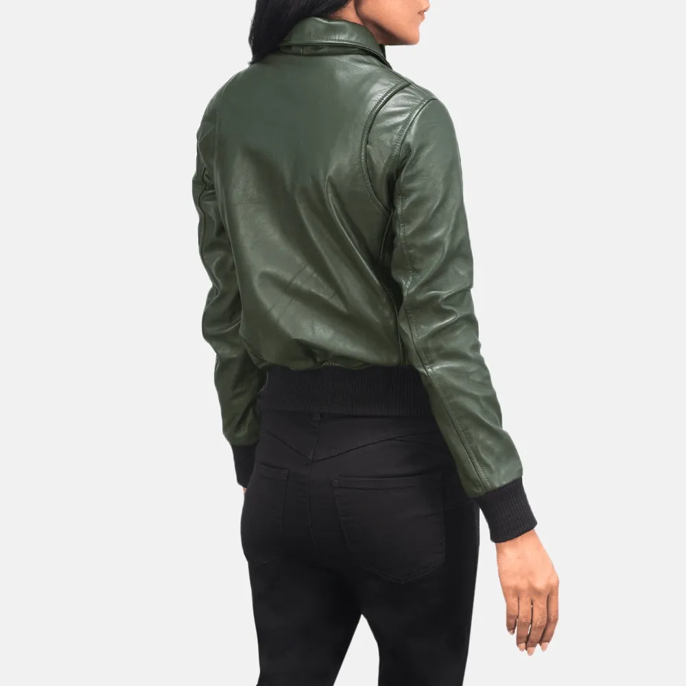 Ava Ma-1 Green Leather Bomber Jacket