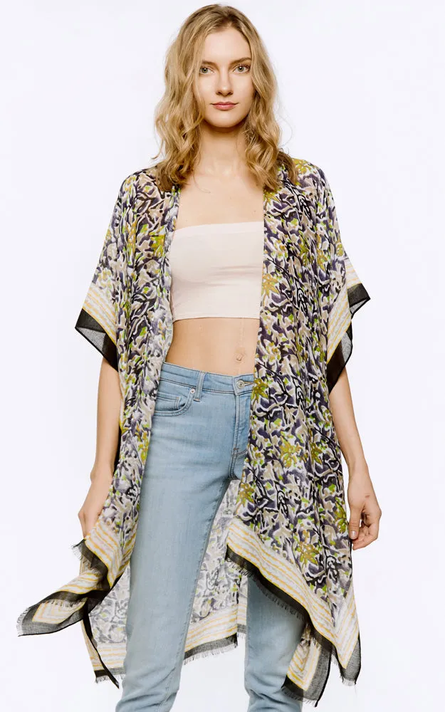 BAAP8042 Multi Floral Pattern Cover Up Kimono