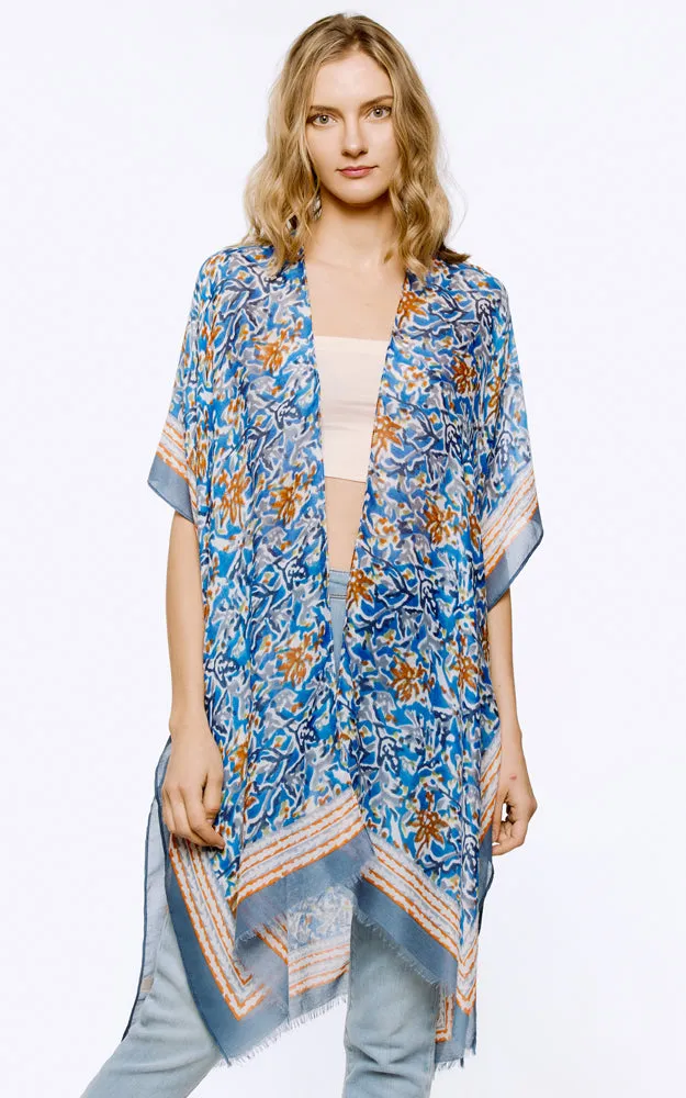 BAAP8042 Multi Floral Pattern Cover Up Kimono