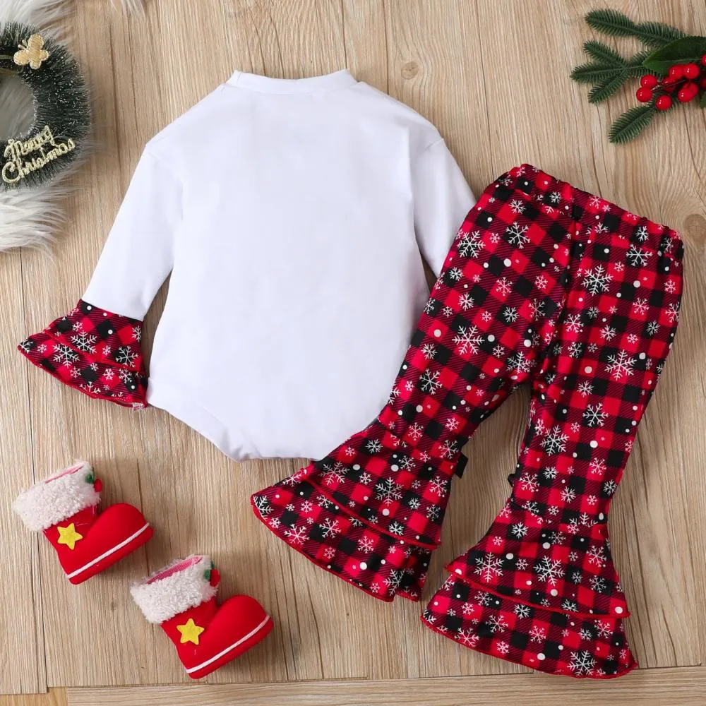 Baby Autumn Christmas Plaid Flared Pants Set Wholesale Baby Girls Clothes