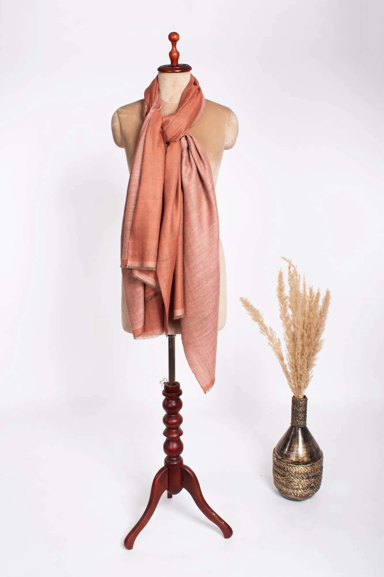 Baby Pink and Peach Dorukha Handmade Pashmina - PHENIX