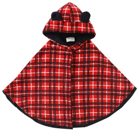 Baby Toddler Hooded Red/Navy All Print Checked Cloak Outfit/ 0-2Years