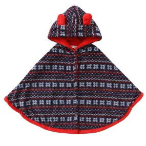 Baby Toddler Hooded Red/Navy All Print Noel Cloak Outfit/0-2Years