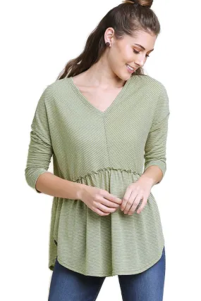 Babydoll Striped Top, Sage