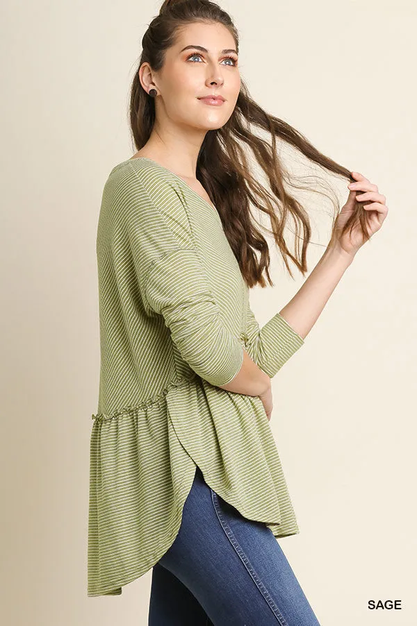 Babydoll Striped Top, Sage