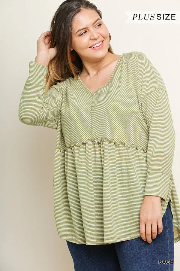 Babydoll Striped Top, Sage