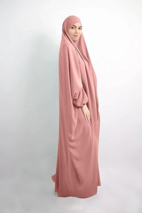 Barakath One Piece Prayer Outfit Islam Muslim Women Prayer Abaya Jilbab Hijab Dress Prayer Dress with Attached Scarf travel freindly Islamic Clothes (Pink)