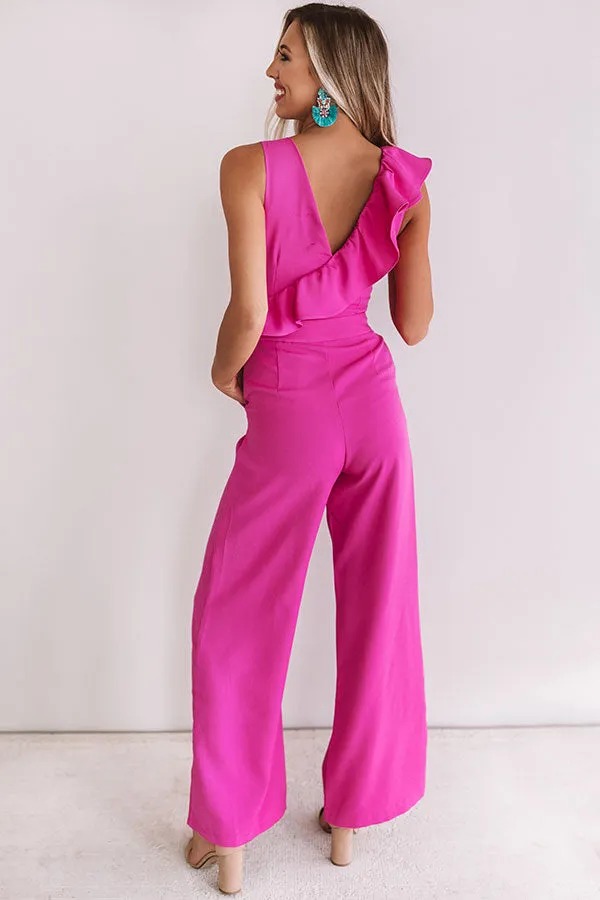 Better On The Red Carpet Ruffle Jumpsuit In Fuchsia