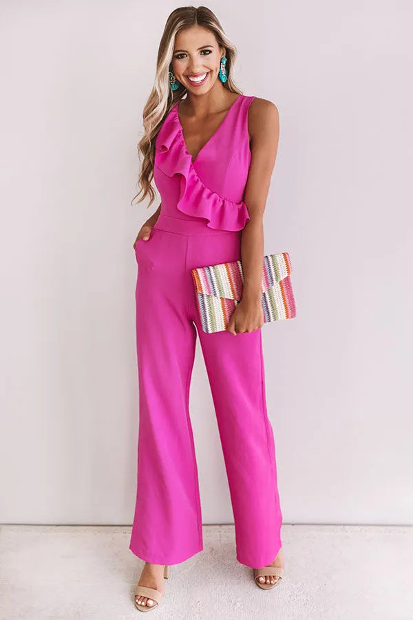 Better On The Red Carpet Ruffle Jumpsuit In Fuchsia