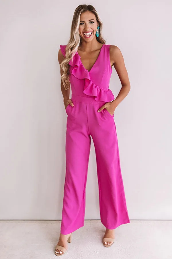 Better On The Red Carpet Ruffle Jumpsuit In Fuchsia