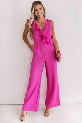 Better On The Red Carpet Ruffle Jumpsuit In Fuchsia