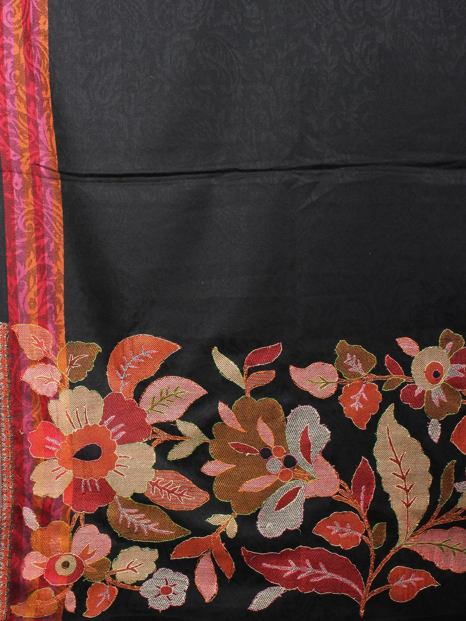 Black Brown Maroon Cashmere Shawl in Paisley-Self With Sozni Border From Kashmir - S200201