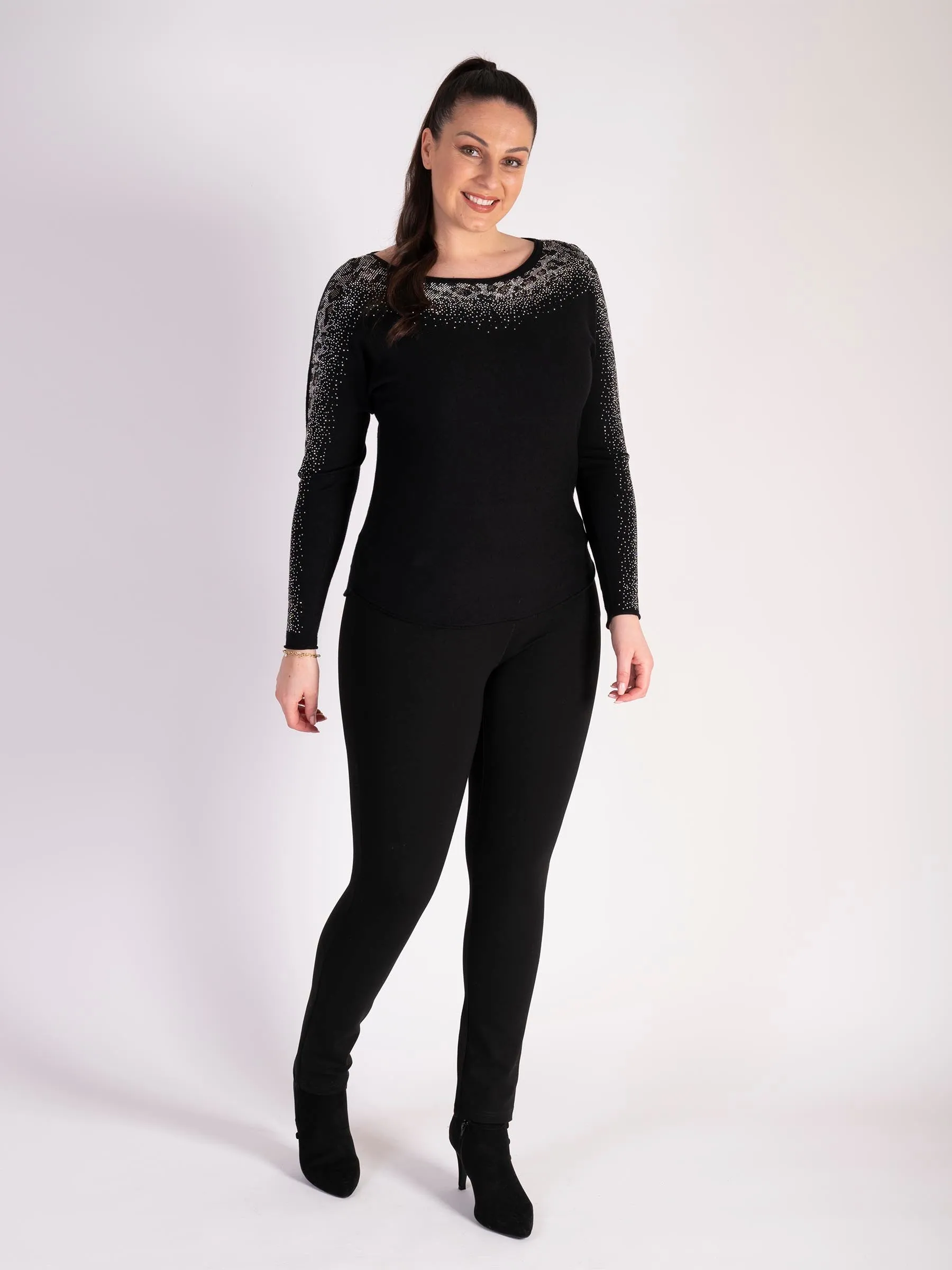 Black Diamante Round Neck Jumper