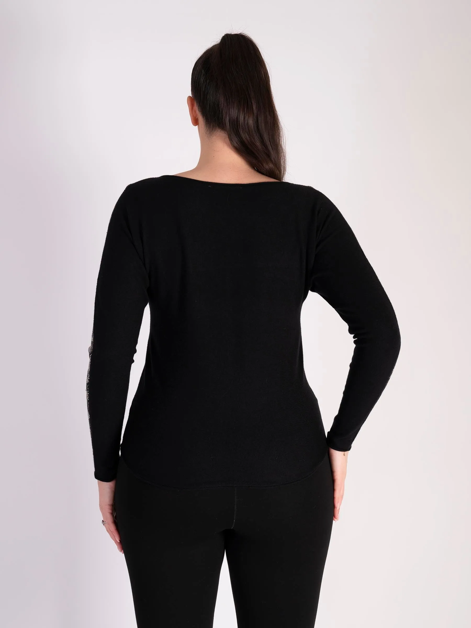 Black Diamante Round Neck Jumper