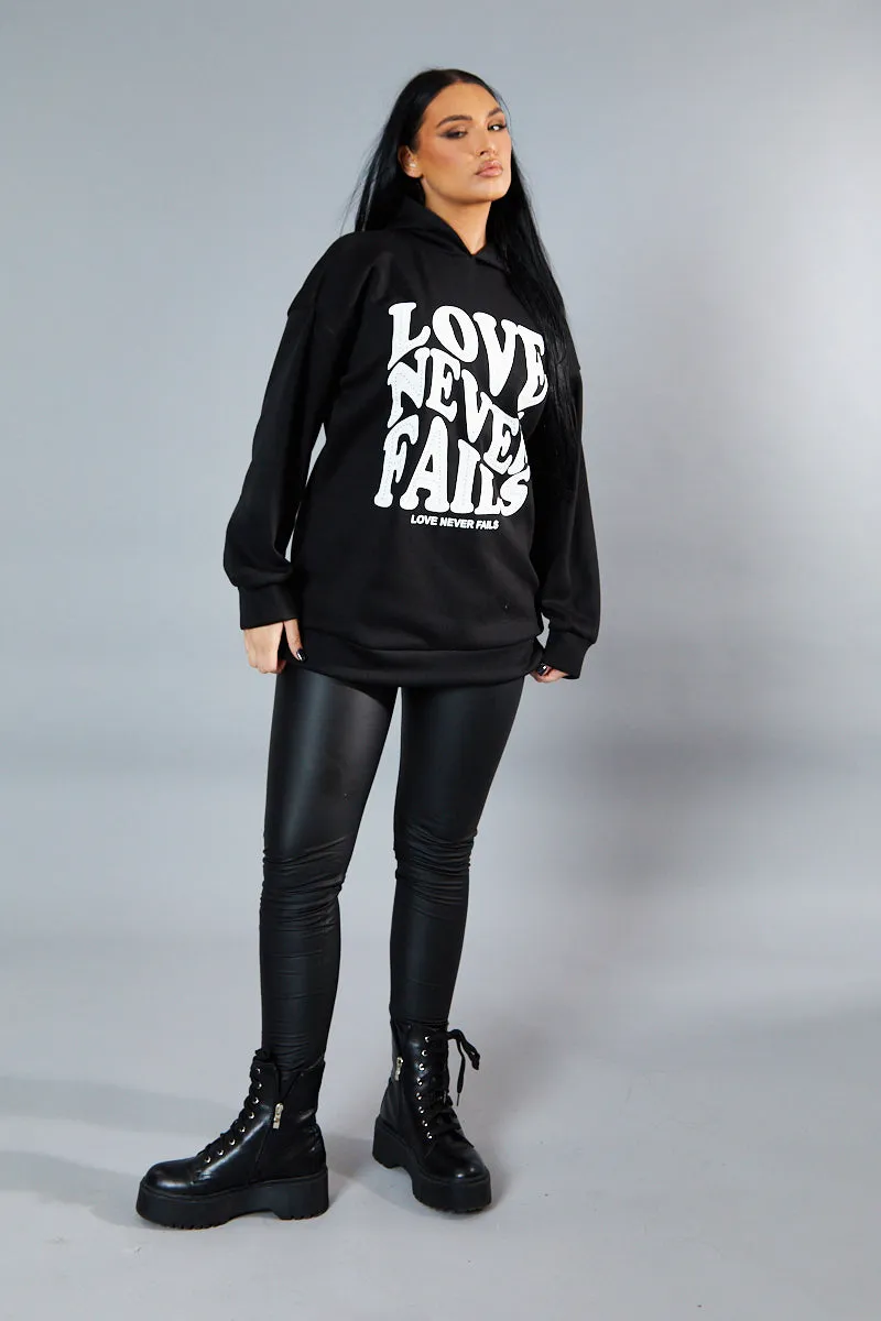 Black Oversized Slogan Hoodie - Kriss