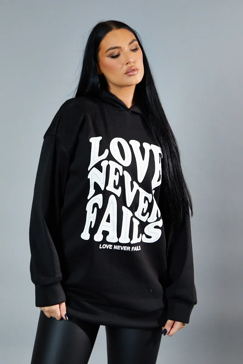 Black Oversized Slogan Hoodie - Kriss