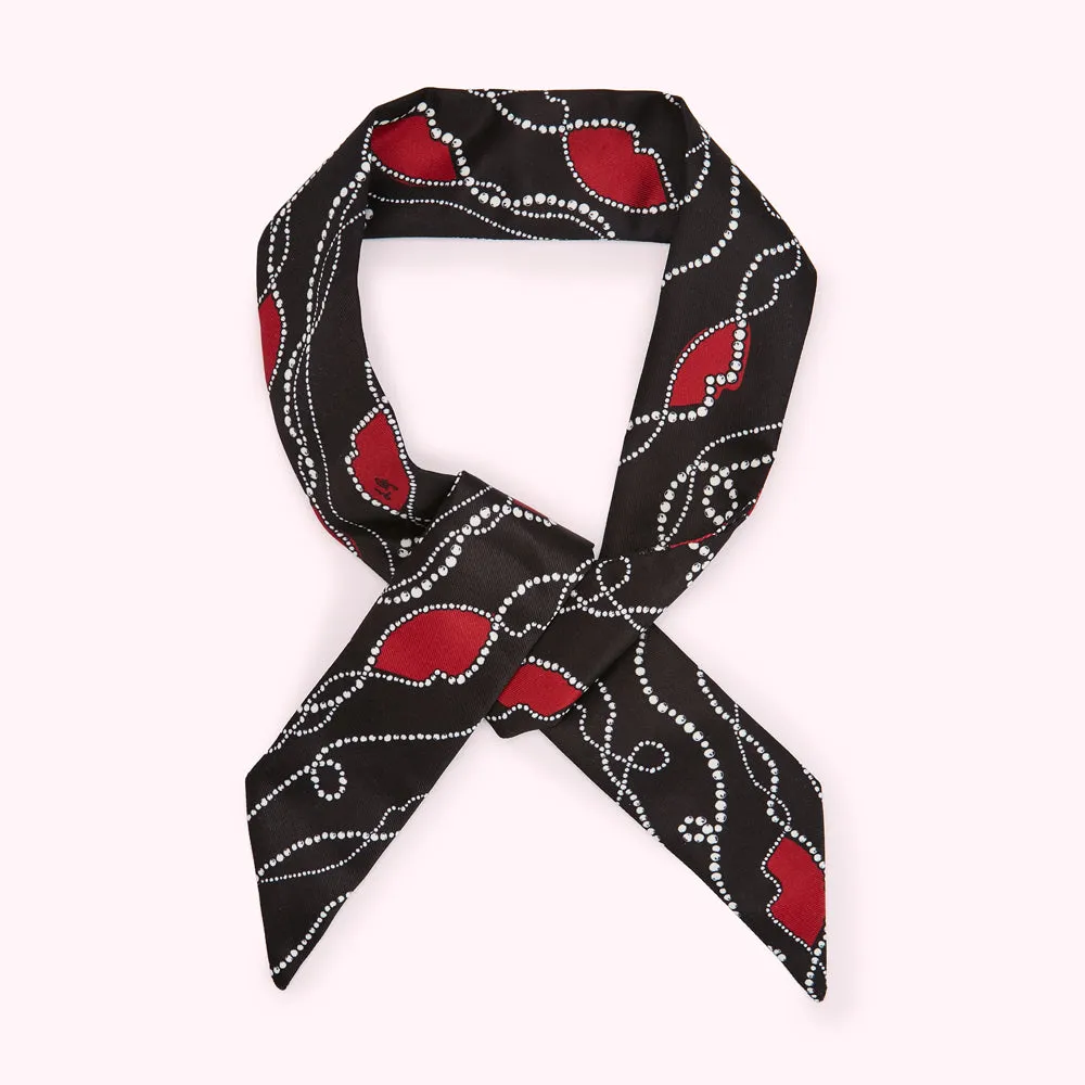 BLACK PEARLY LIP PRINT SKINNY SCARF