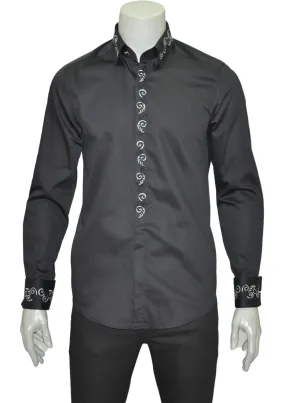 Black Tuxedo Embroidery Long Sleeve Shirt