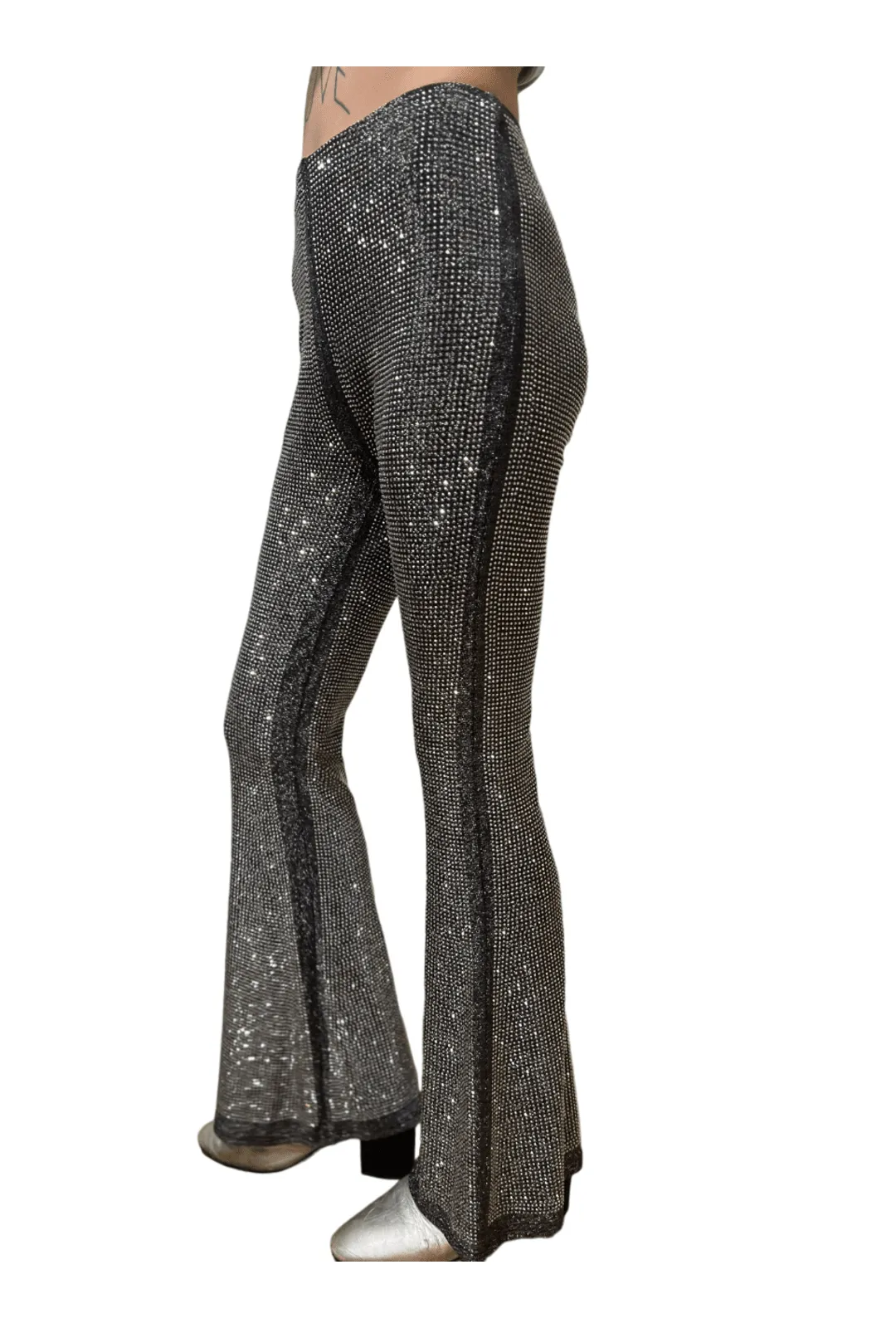 Black with Silver Rhinestone Flared Pants