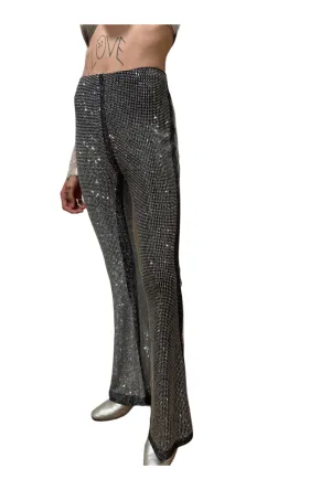 Black with Silver Rhinestone Flared Pants