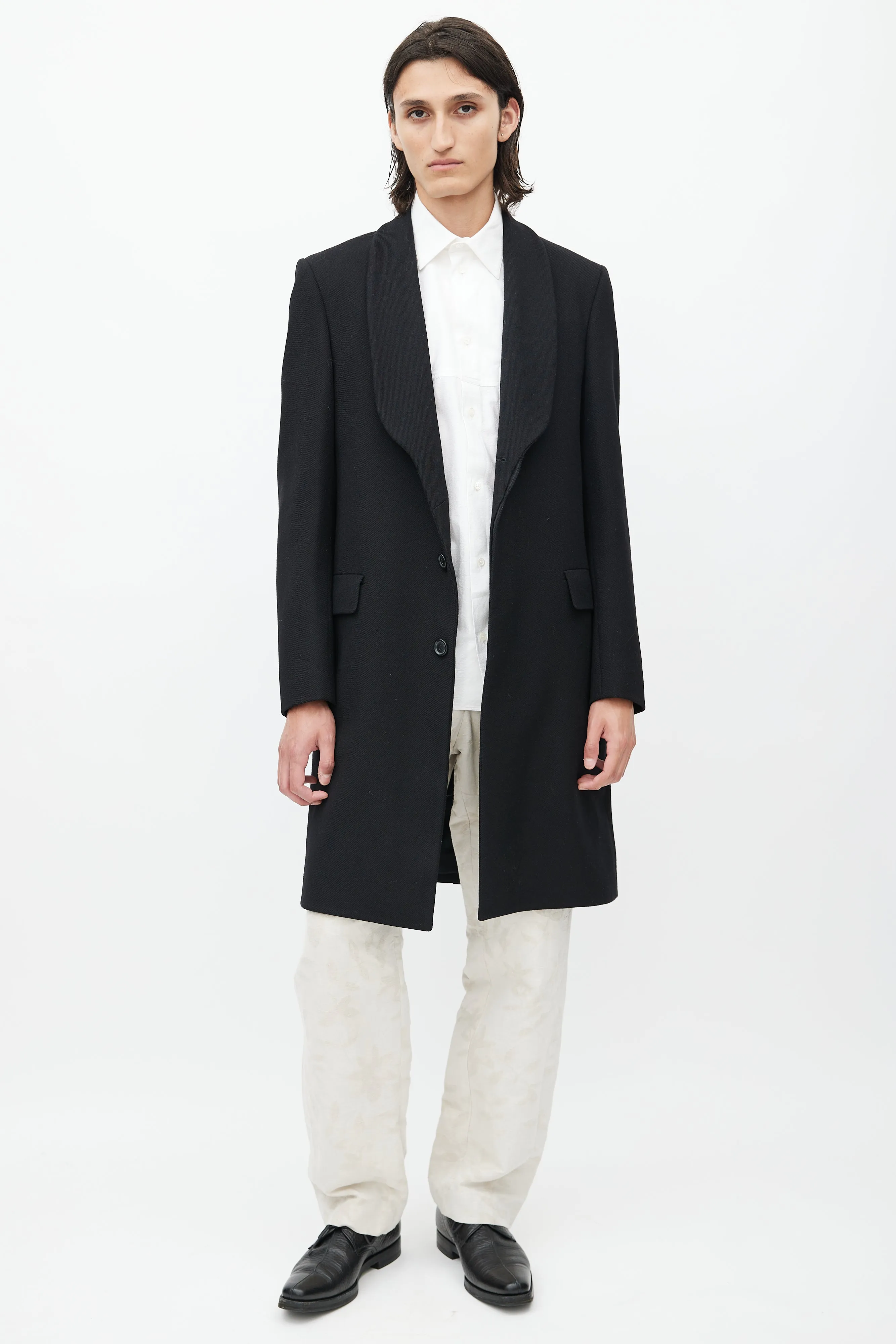 Black Wool Shawl Coat