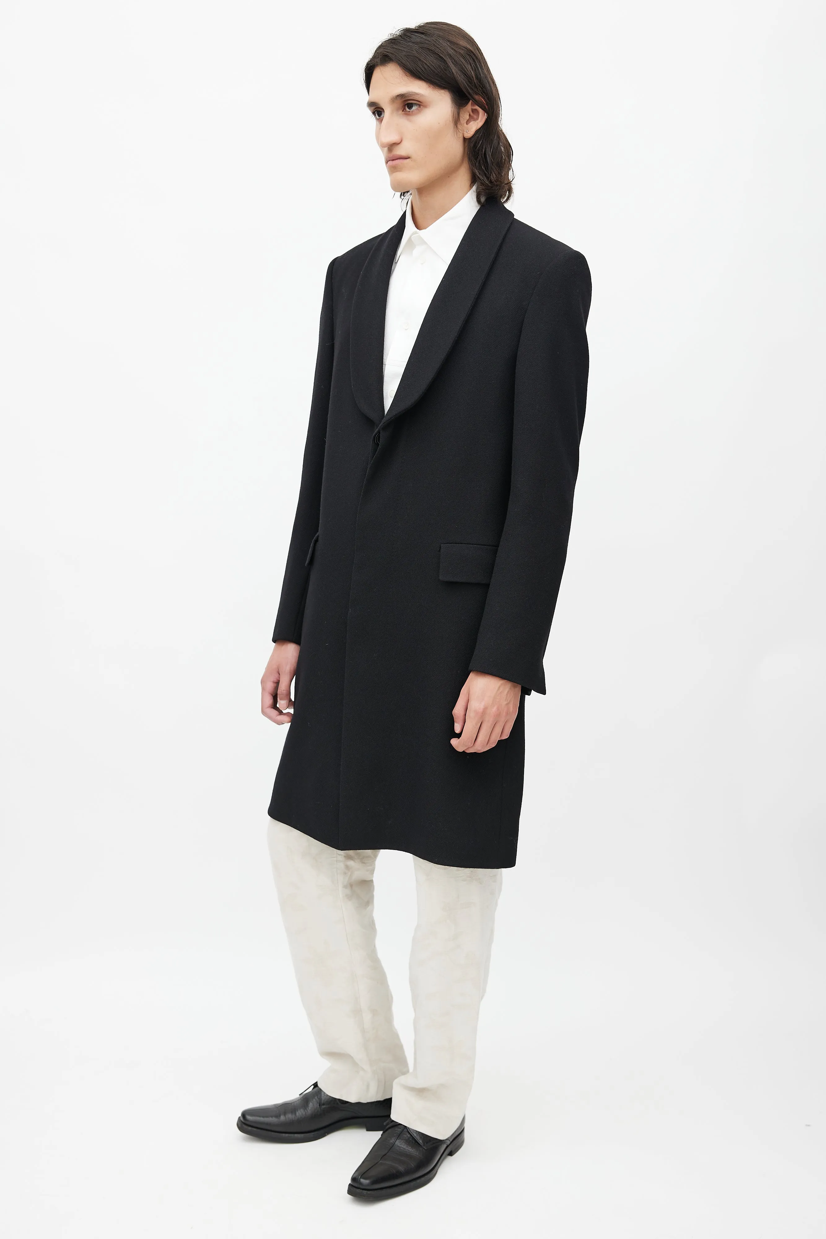 Black Wool Shawl Coat