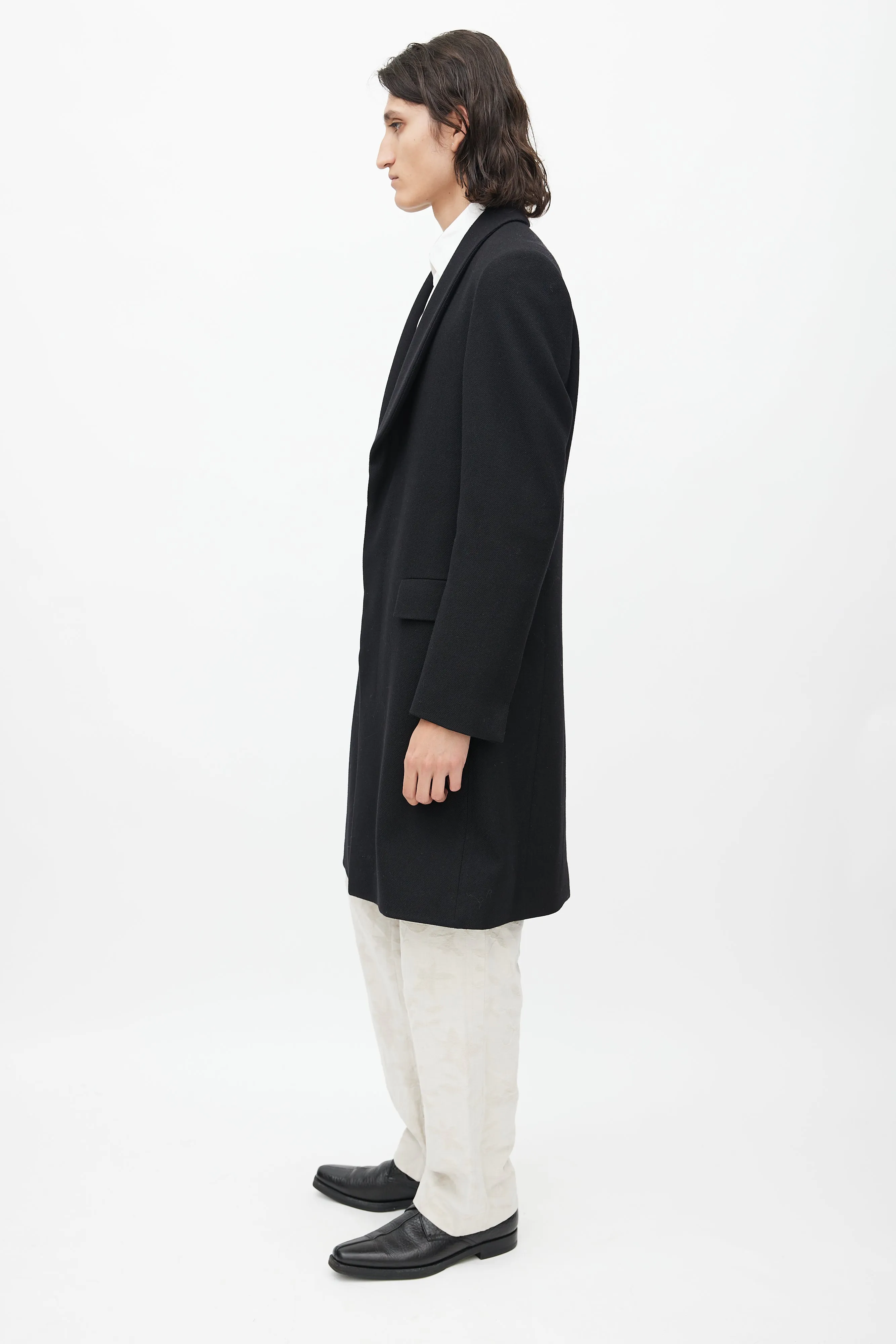 Black Wool Shawl Coat