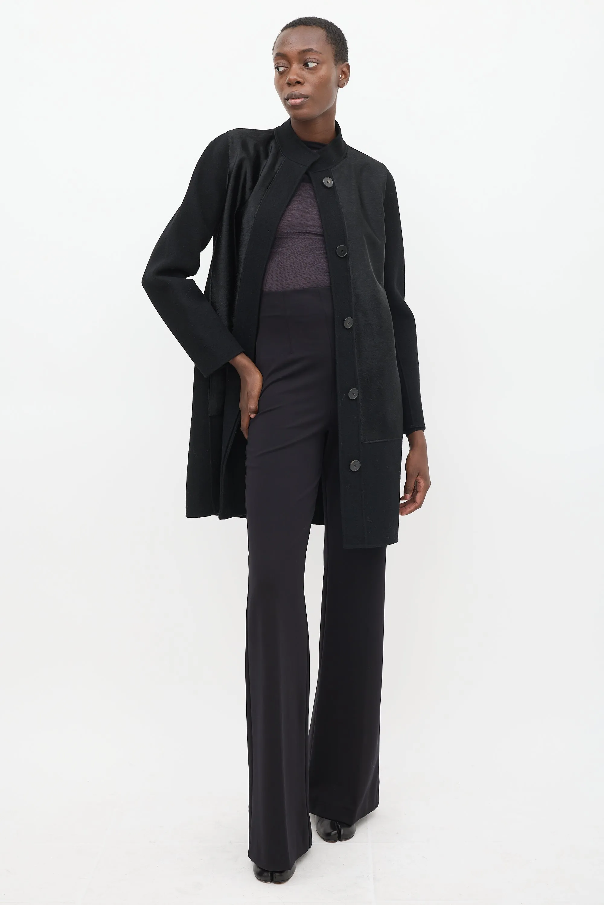 Black Wool Textured Coat