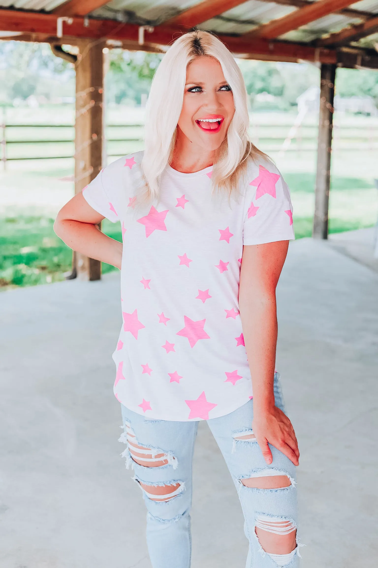 Bubble Gum Pink Star Tunic