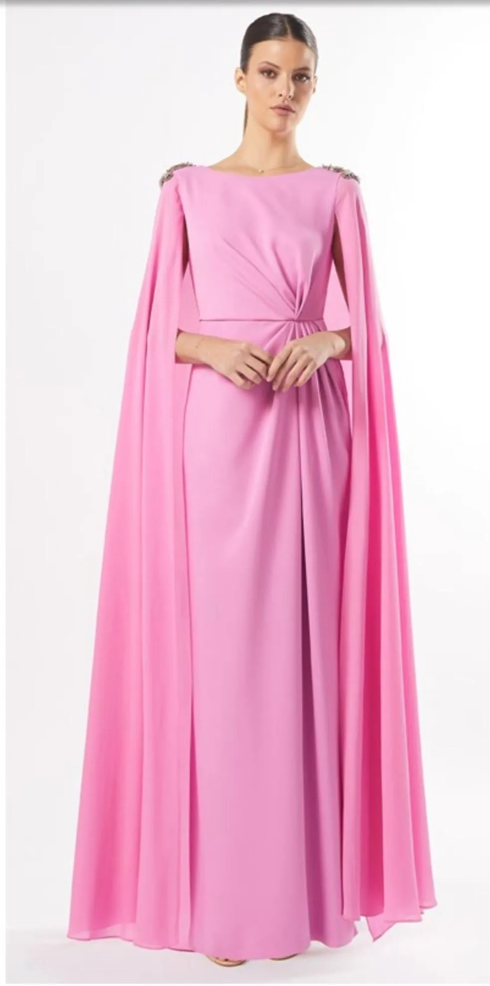 Carla Ruiz Rosa candy pink full length cape dress 50518