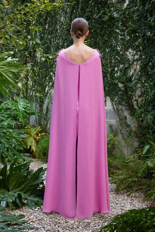 Carla Ruiz Rosa candy pink full length cape dress 50518