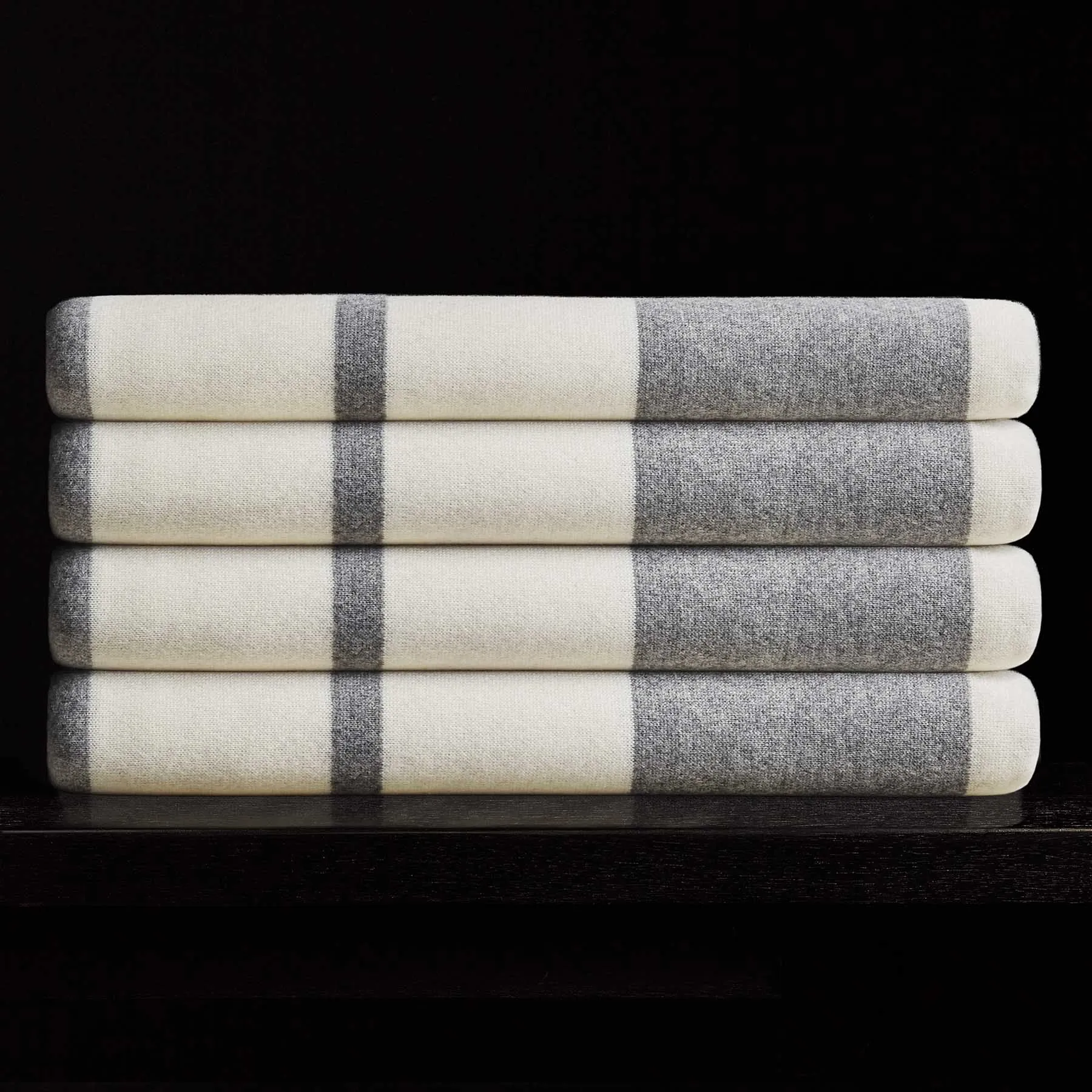 Cashmere Stripe Knit Blanket - Heather Grey/White