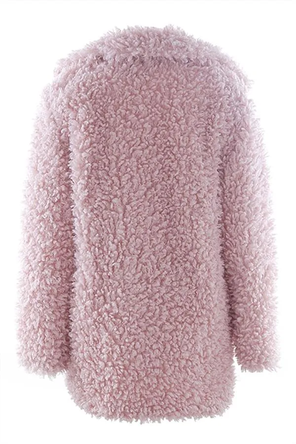 Casual Pink Faux Fur Long Coat