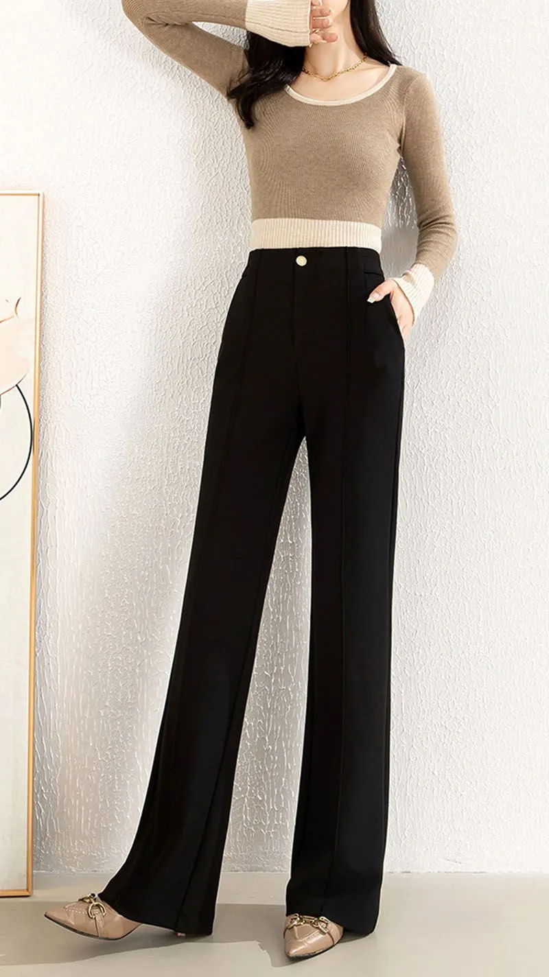 Casual Slimming Ribbed Wide Straight Leg Pants